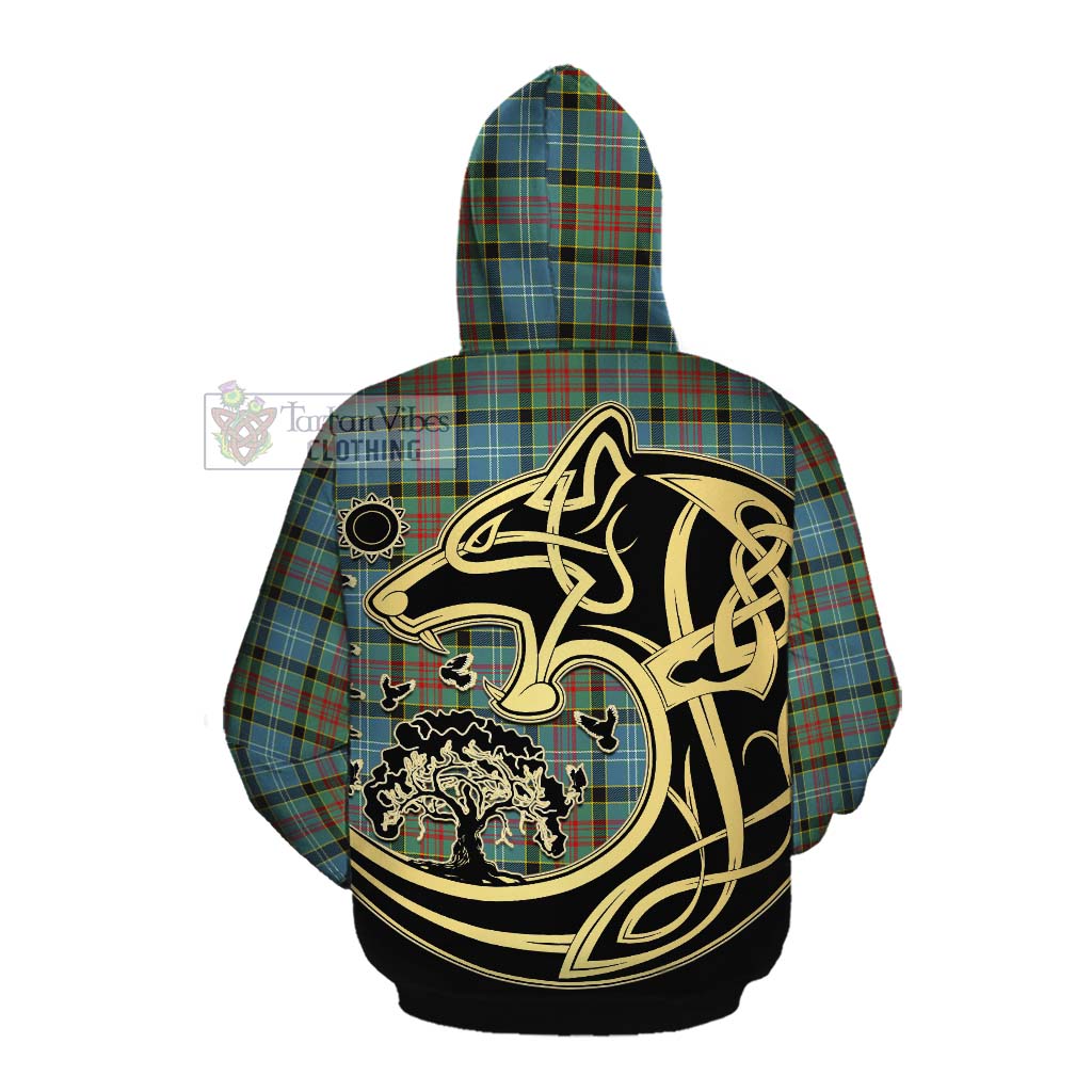 Tartan Vibes Clothing Cathcart Tartan Cotton Hoodie with Family Crest Celtic Wolf Style