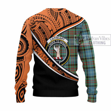 Cathcart Crest Tartan Knitted Sweater with Polynesian Vibes Style - Orange Version