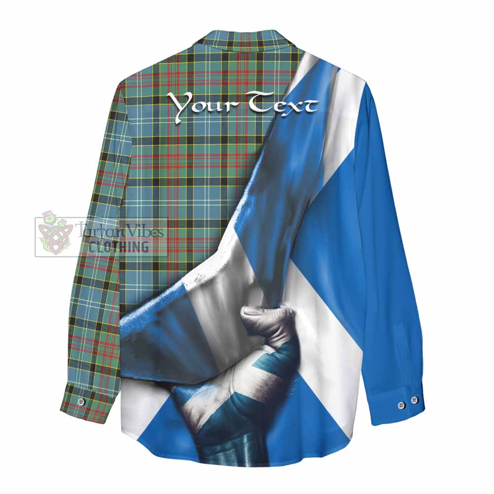 Tartan Vibes Clothing Cathcart Tartan Women's Casual Shirt with Family Crest Scotland Patriotic Style