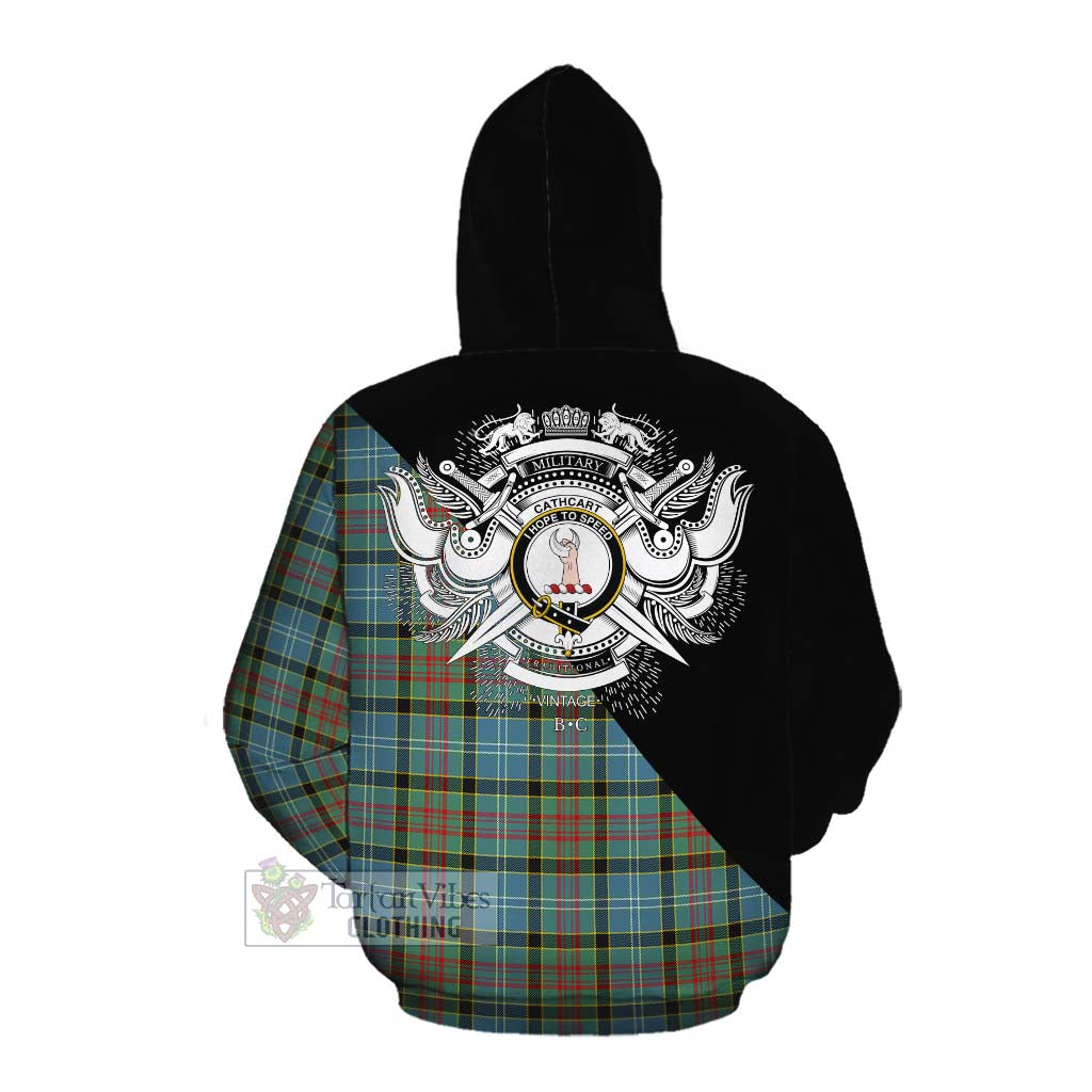 Tartan Vibes Clothing Cathcart Tartan Cotton Hoodie with Family Crest and Military Logo Style