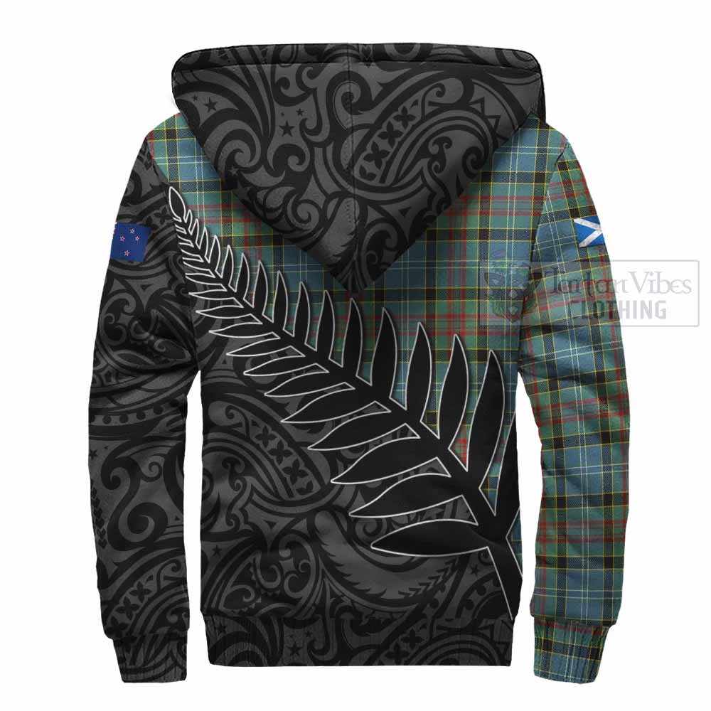 Tartan Vibes Clothing Cathcart Crest Tartan Sherpa Hoodie with New Zealand Silver Fern Half Style