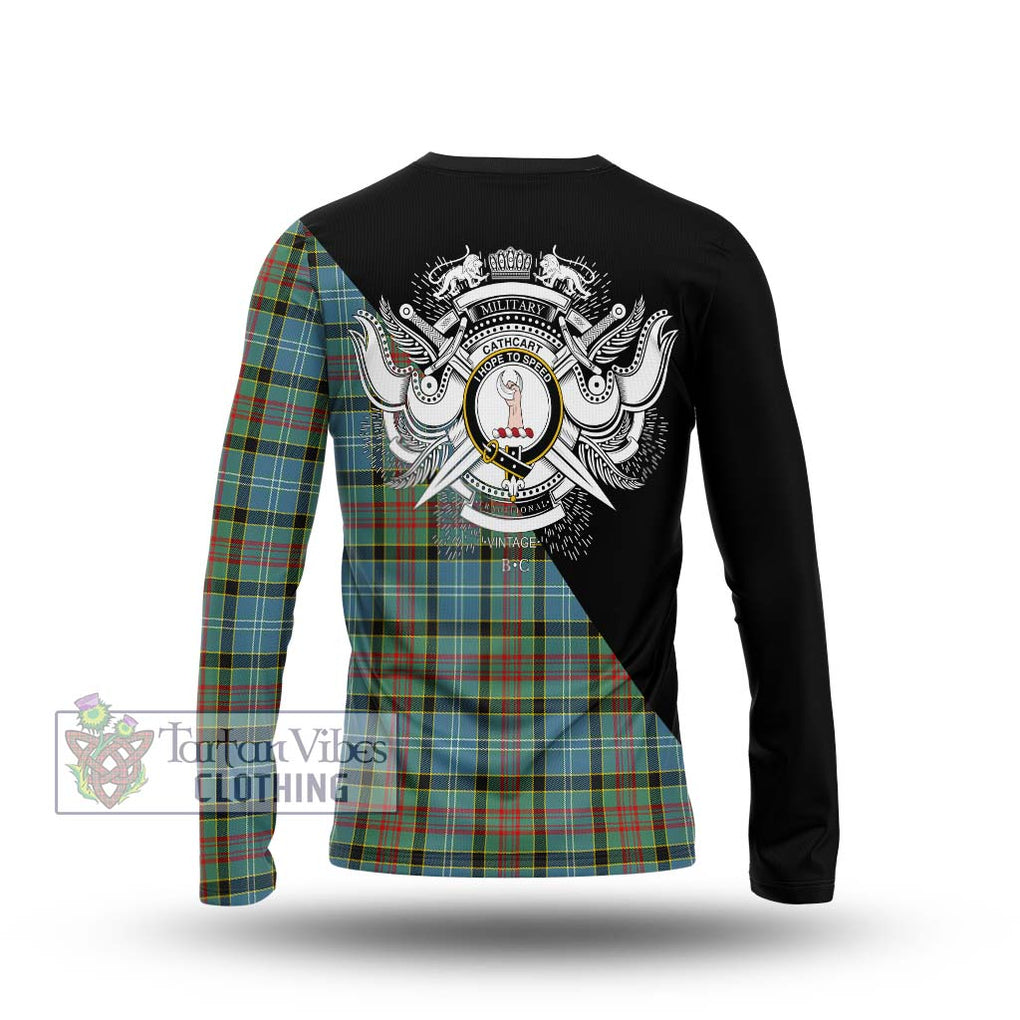 Cathcart Tartan Long Sleeve T-Shirt with Family Crest and Military Logo Style - Tartanvibesclothing Shop