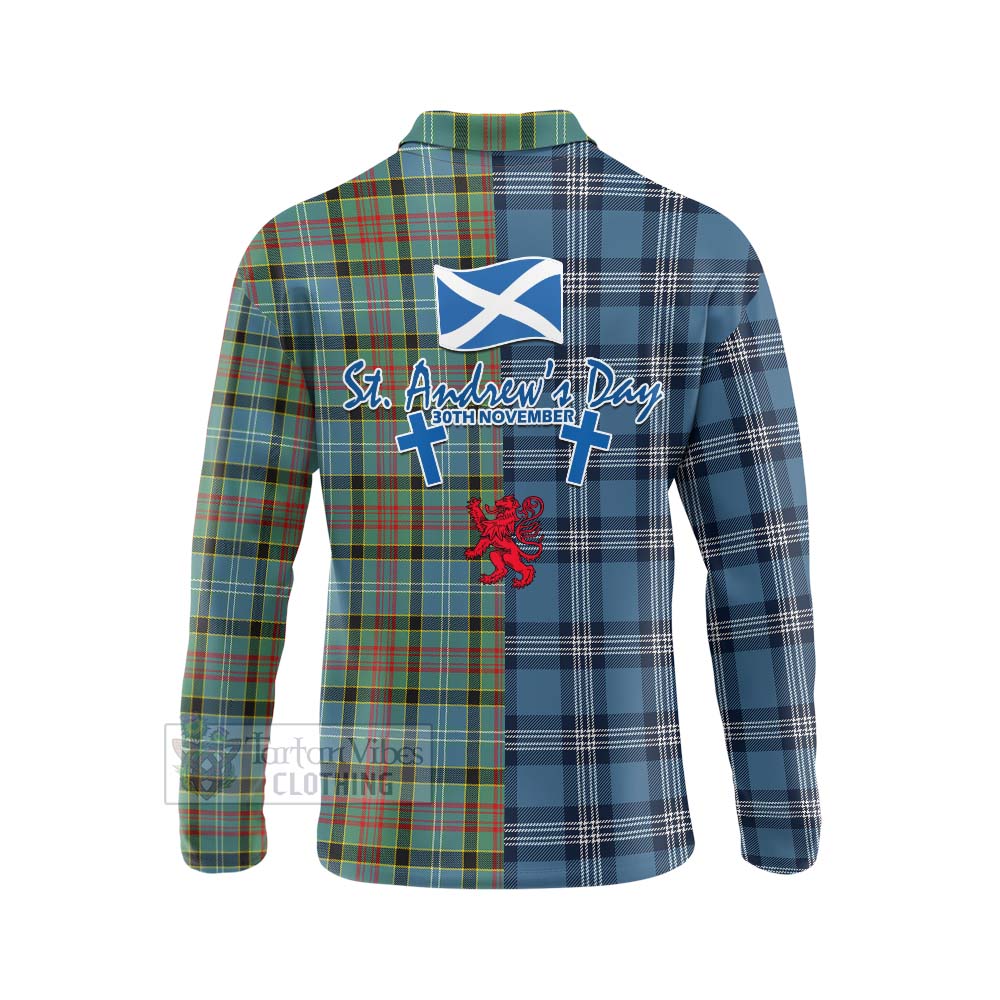 Tartan Vibes Clothing Cathcart Tartan Long Sleeve Polo Shirt Happy St. Andrew's Day Half Tartan Style