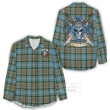 Cathcart Tartan Women's Casual Shirt with Family Crest Celtic Skull Style