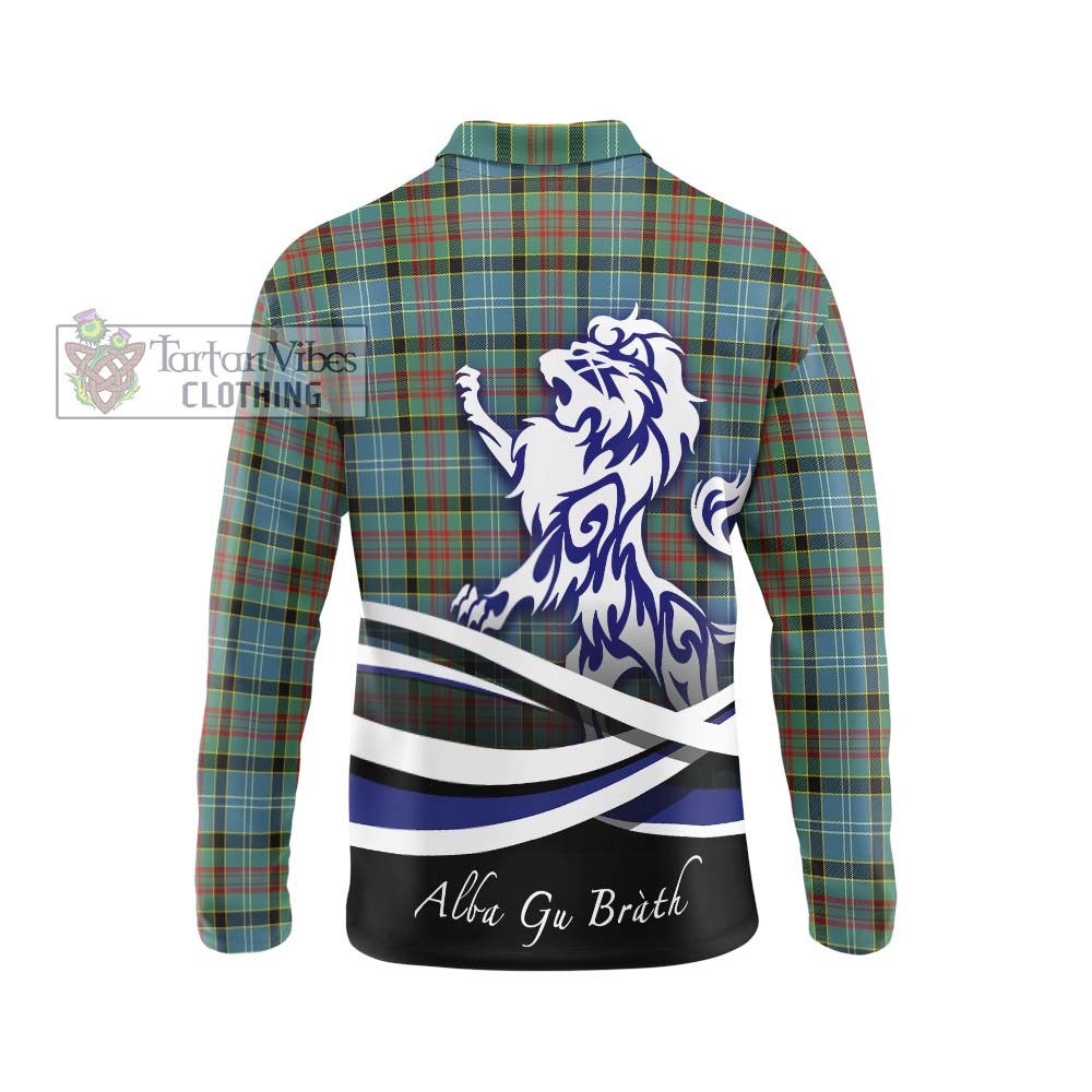 Cathcart Tartan Long Sleeve Polo Shirt with Alba Gu Brath Regal Lion Emblem - Tartanvibesclothing Shop