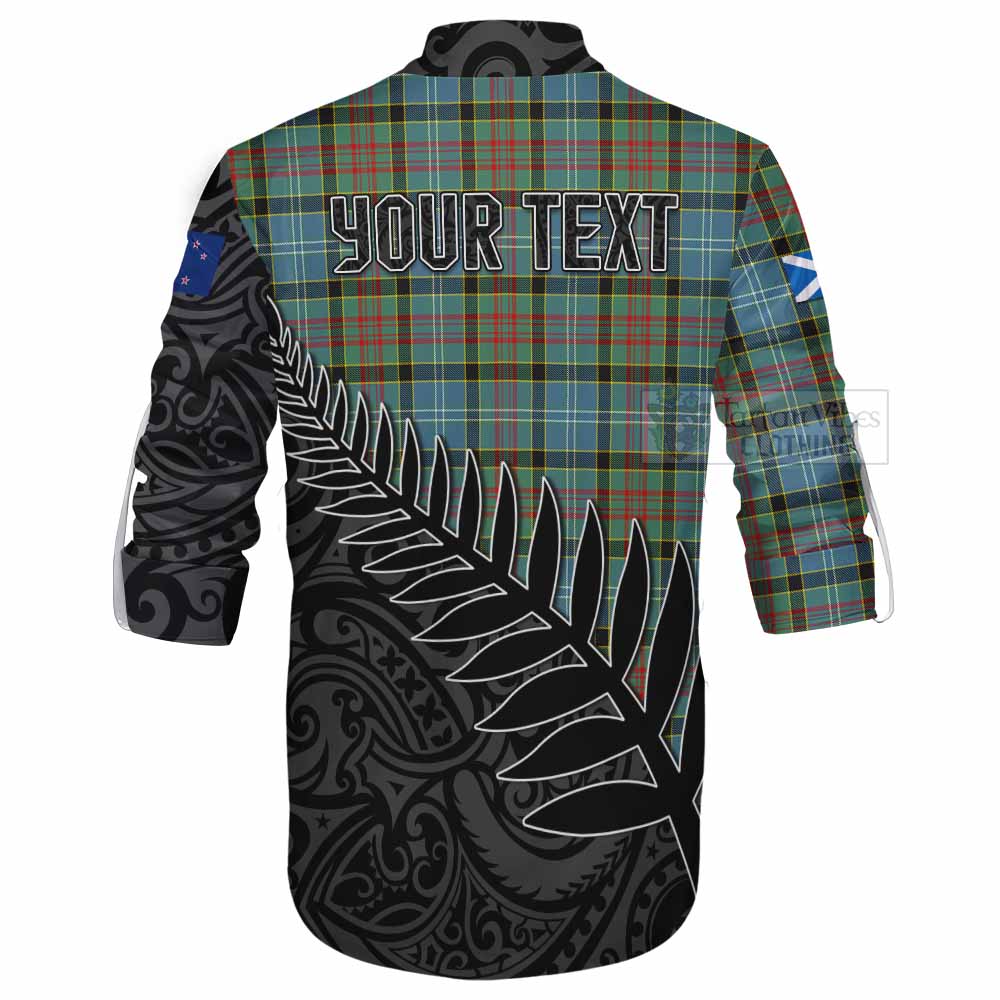 Tartan Vibes Clothing Cathcart Crest Tartan Ghillie Kilt Shirt with New Zealand Silver Fern Half Style