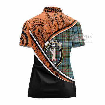 Cathcart Crest Tartan Women's Polo Shirt with Polynesian Vibes Style - Orange Version