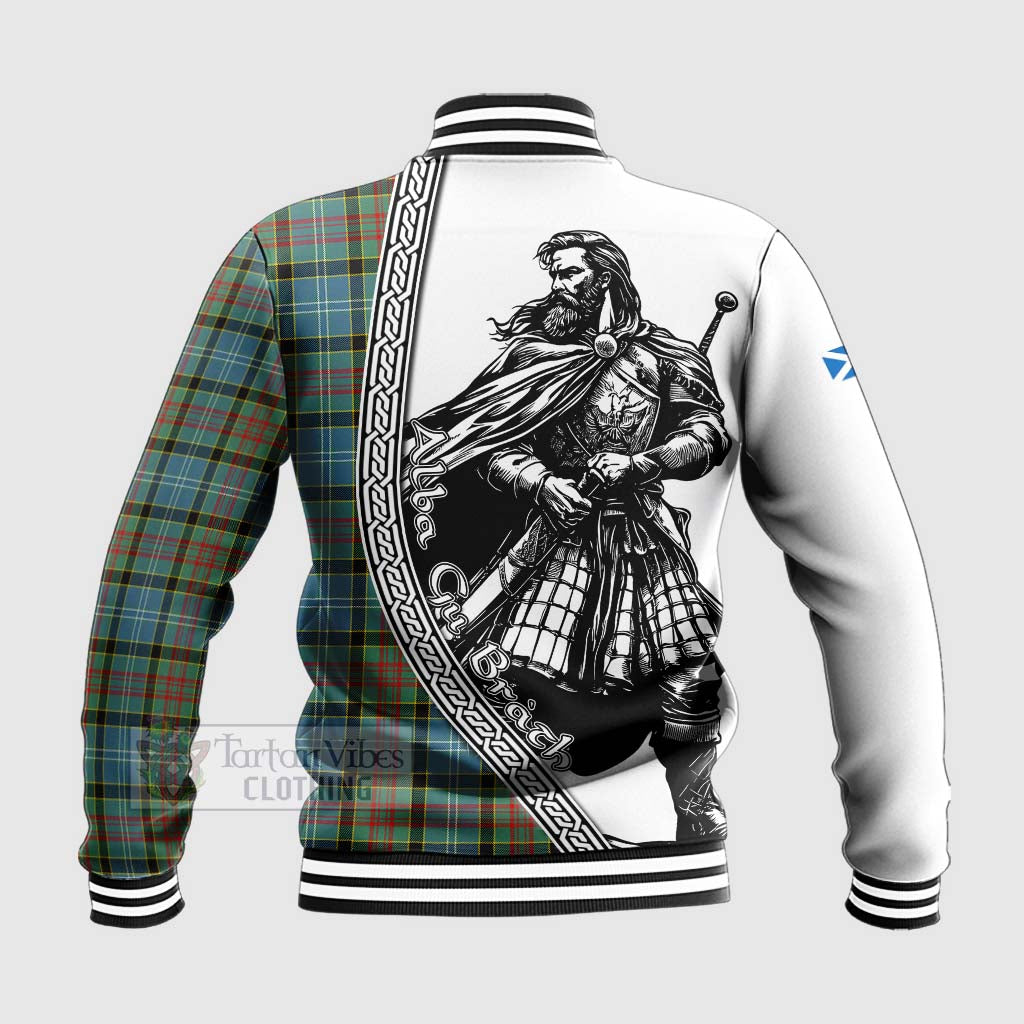 Tartan Vibes Clothing Cathcart Tartan Clan Crest Baseball Jacket with Highlander Warrior Celtic Style