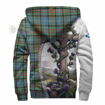 Cathcart Tartan Sherpa Hoodie with Family Crest and St. Andrew's Cross Accented by Thistle Vines