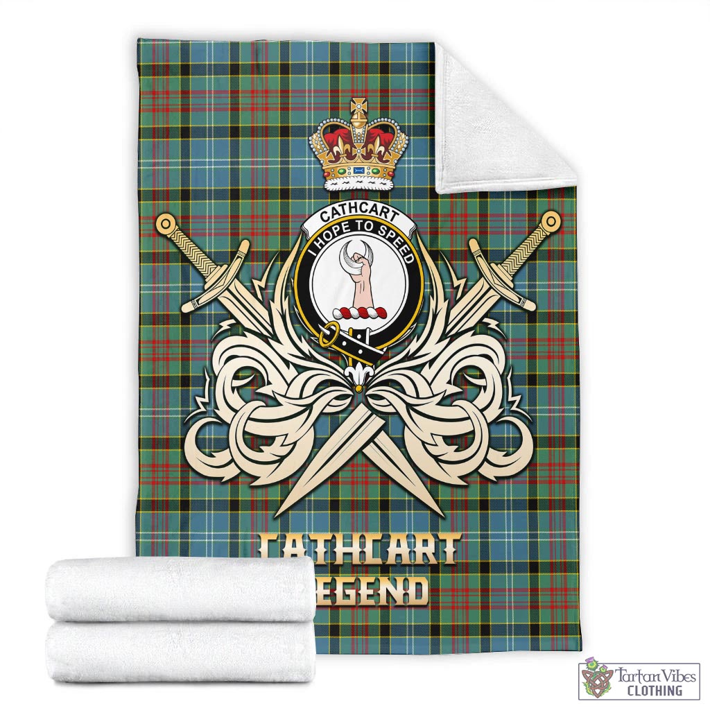 Tartan Vibes Clothing Cathcart Tartan Blanket with Clan Crest and the Golden Sword of Courageous Legacy