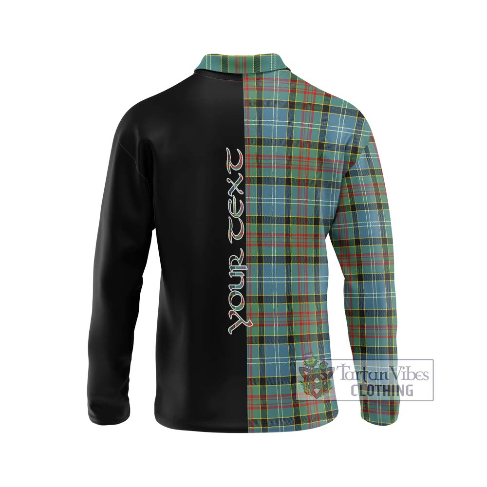 Cathcart Tartan Long Sleeve Polo Shirt with Family Crest and Half Of Me Style - Tartanvibesclothing Shop