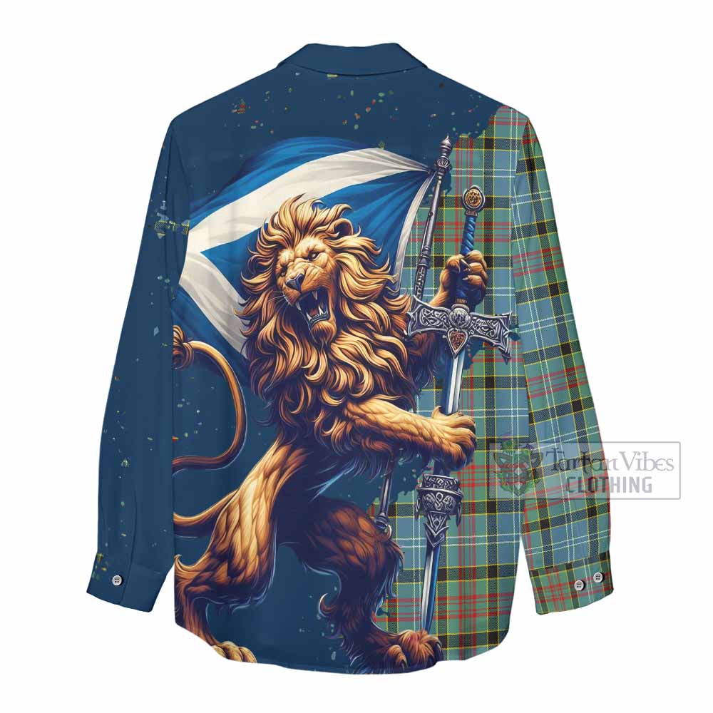 Tartan Vibes Clothing Cathcart Tartan Family Crest Women's Casual Shirt with Scottish Majestic Lion