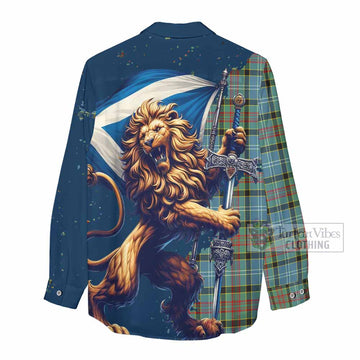 Cathcart Tartan Family Crest Women's Casual Shirt with Scottish Majestic Lion