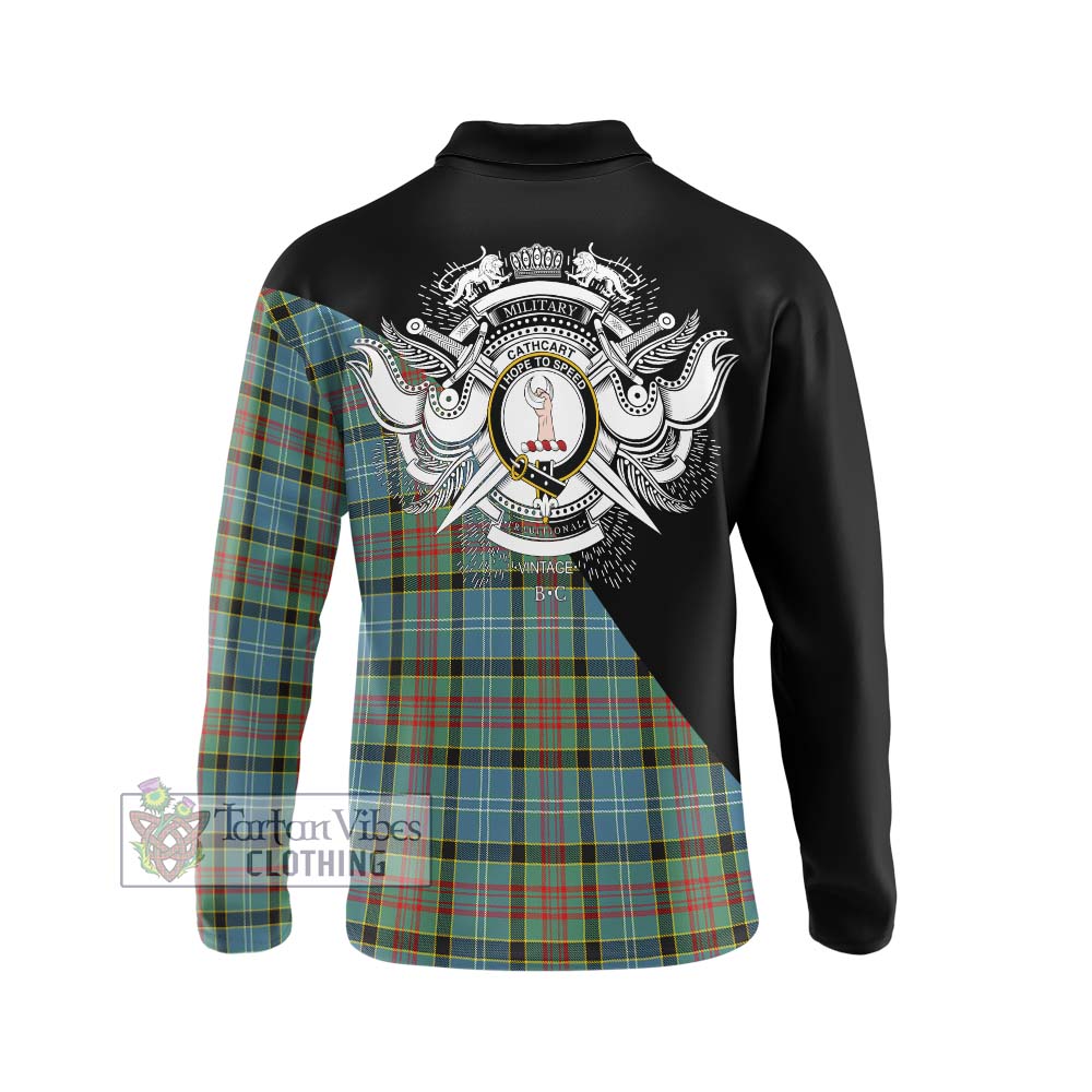 Cathcart Tartan Long Sleeve Polo Shirt with Family Crest and Military Logo Style - Tartanvibesclothing Shop