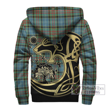 Cathcart Tartan Sherpa Hoodie with Family Crest Celtic Wolf Style