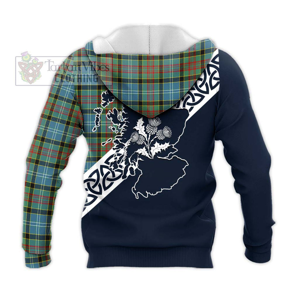 Tartan Vibes Clothing Cathcart Tartan Knitted Hoodie Featuring Thistle and Scotland Map