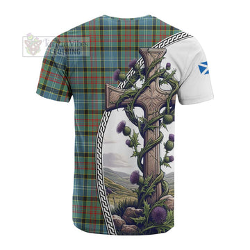 Cathcart Tartan Cotton T-shirt with Family Crest and St. Andrew's Cross Accented by Thistle Vines