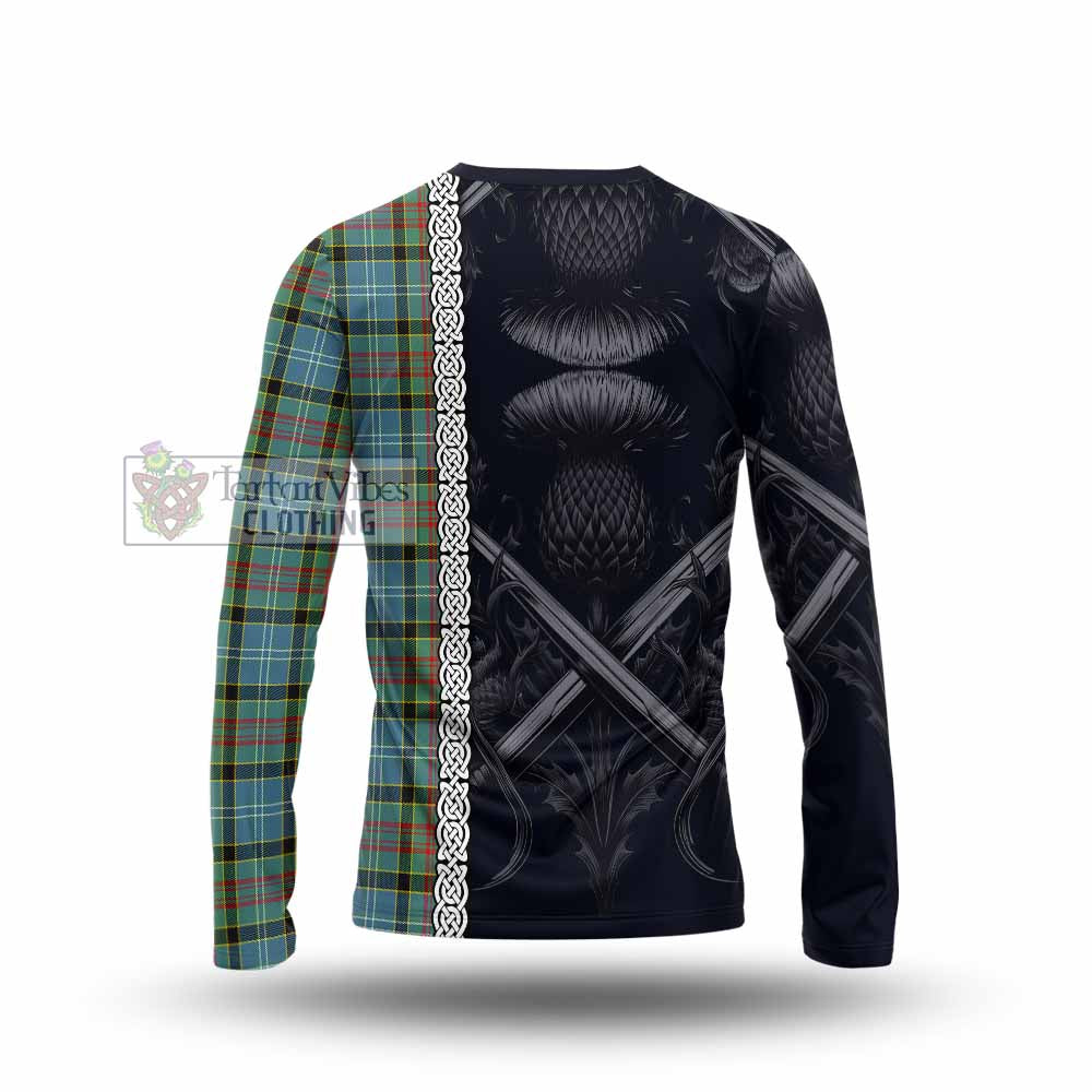 Tartan Vibes Clothing Cathcart Tartan Long Sleeve T-Shirt with Family Crest Cross Sword Thistle Celtic Vibes