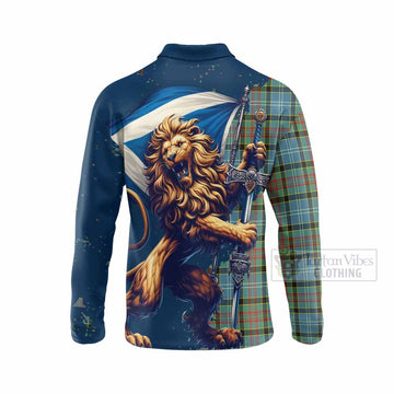 Cathcart Tartan Family Crest Long Sleeve Polo Shirt with Scottish Majestic Lion