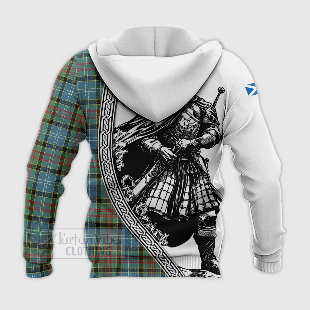 Tartan Vibes Clothing Cathcart Tartan Clan Crest Knitted Hoodie with Highlander Warrior Celtic Style