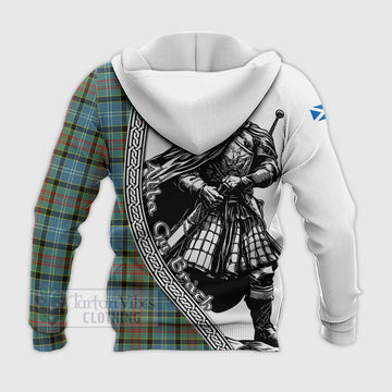 Cathcart Tartan Clan Crest Knitted Hoodie with Highlander Warrior Celtic Style