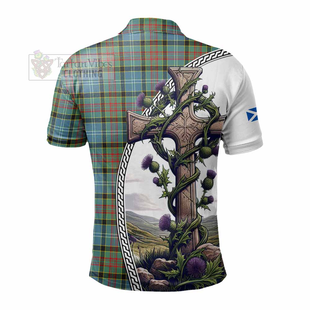 Tartan Vibes Clothing Cathcart Tartan Polo Shirt with Family Crest and St. Andrew's Cross Accented by Thistle Vines