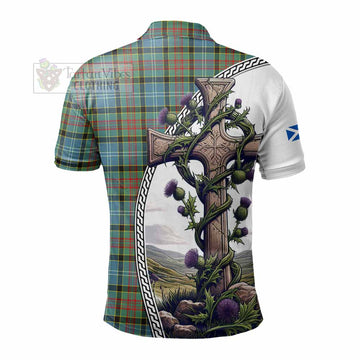 Cathcart Tartan Polo Shirt with Family Crest and St. Andrew's Cross Accented by Thistle Vines