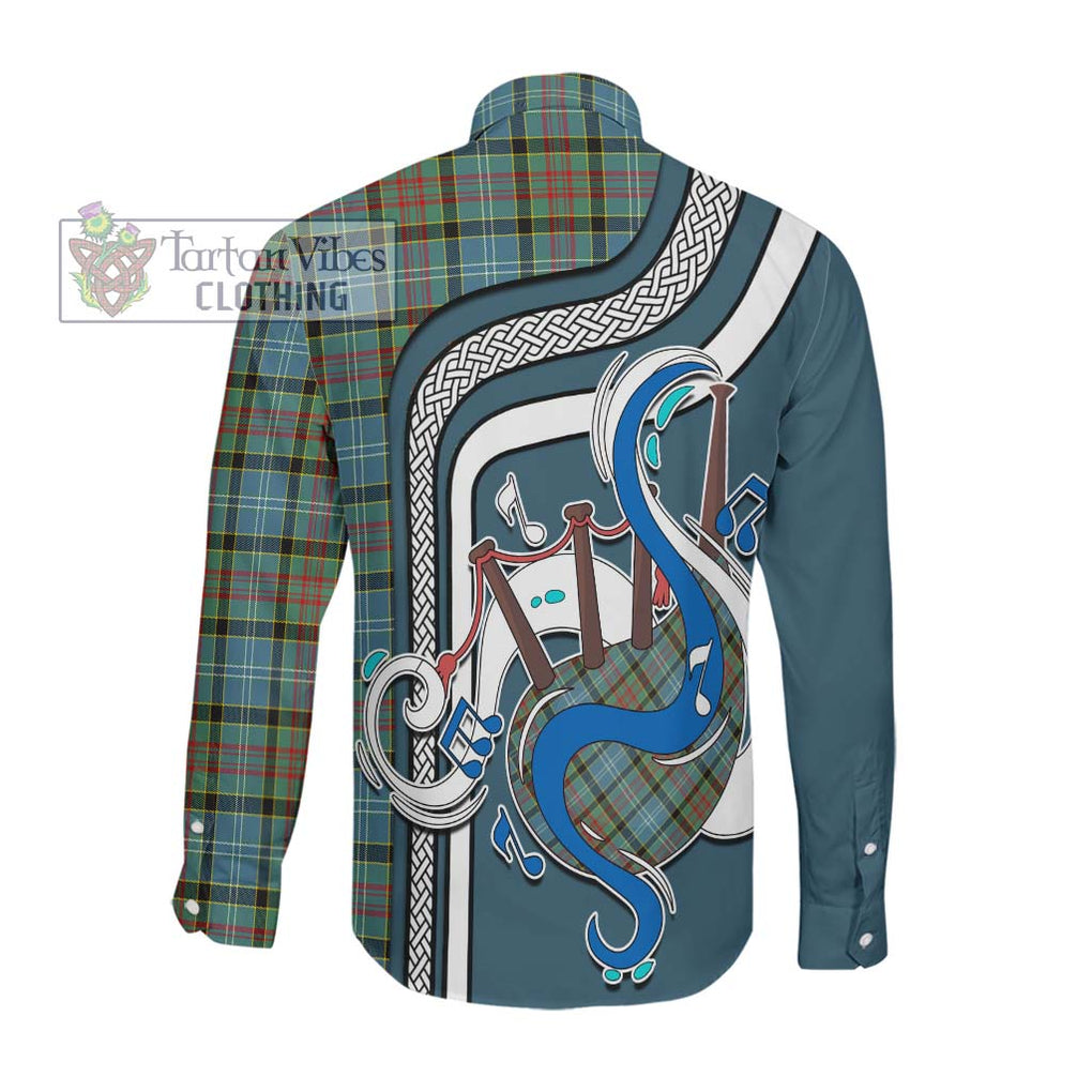 Cathcart Tartan Long Sleeve Button Shirt with Epic Bagpipe Style Men's Shirt - Tartanvibesclothing Shop