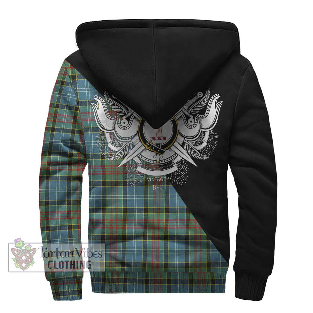 Cathcart Tartan Sherpa Hoodie with Family Crest and Military Logo Style - Tartanvibesclothing Shop