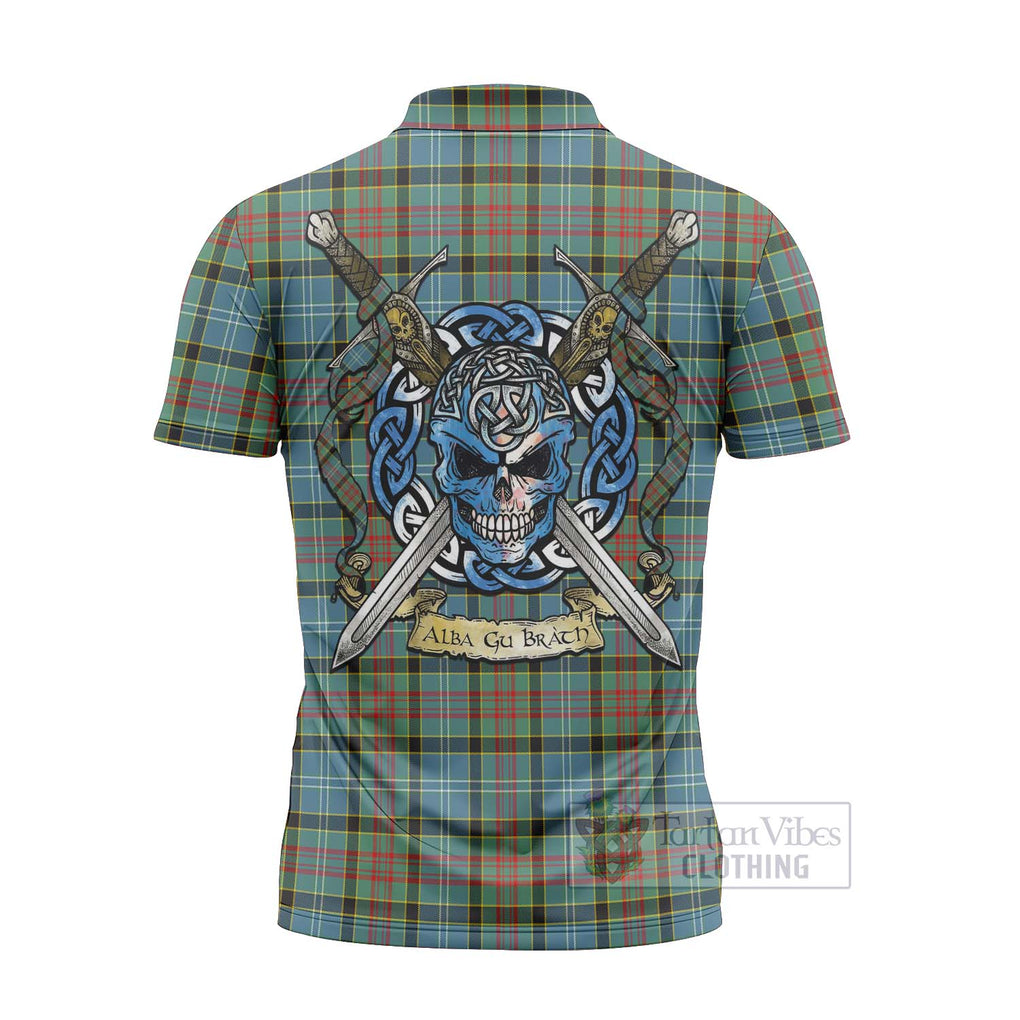 Tartan Vibes Clothing Cathcart Tartan Zipper Polo Shirt with Family Crest Celtic Skull Style