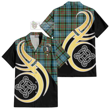 Cathcart Tartan Short Sleeve Button Shirt with Family Crest and Celtic Symbol Style