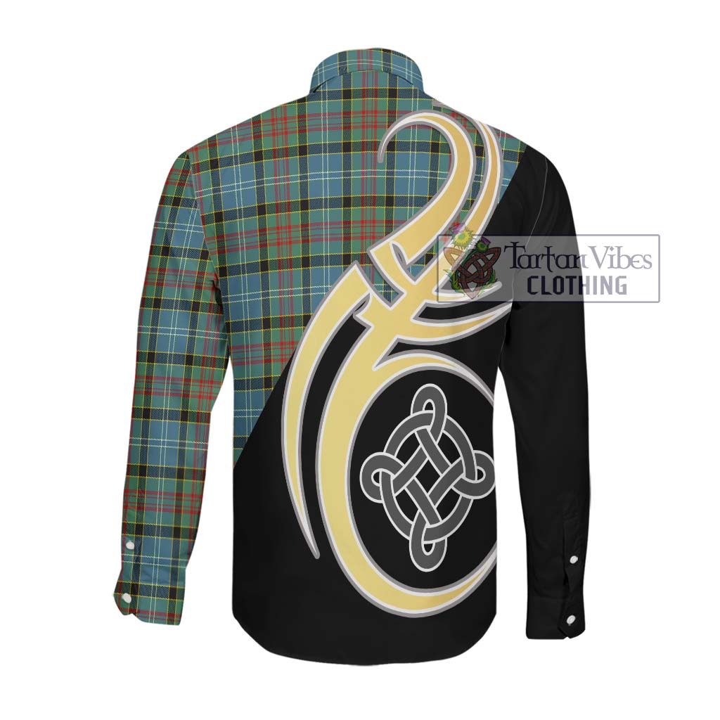 Cathcart Tartan Long Sleeve Button Shirt with Family Crest and Celtic Symbol Style Men's Shirt - Tartan Vibes Clothing