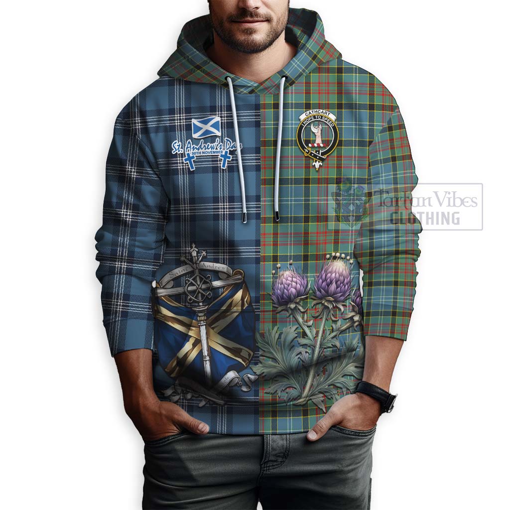 Tartan Vibes Clothing Cathcart Tartan Hoodie Happy St. Andrew's Day Half Tartan Style