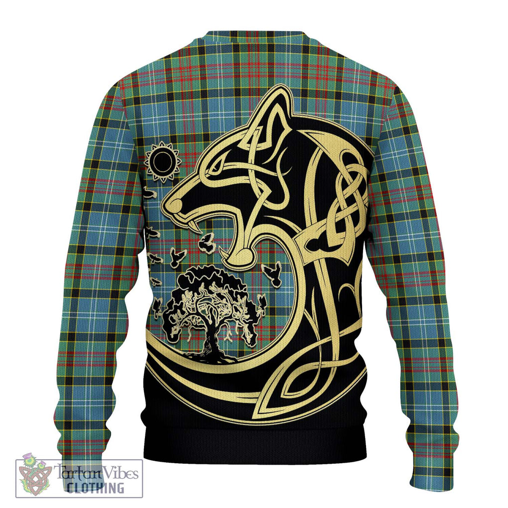 Cathcart Tartan Knitted Sweater with Family Crest Celtic Wolf Style - Tartan Vibes Clothing