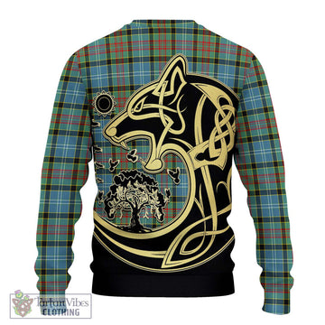 Cathcart Tartan Ugly Sweater with Family Crest Celtic Wolf Style