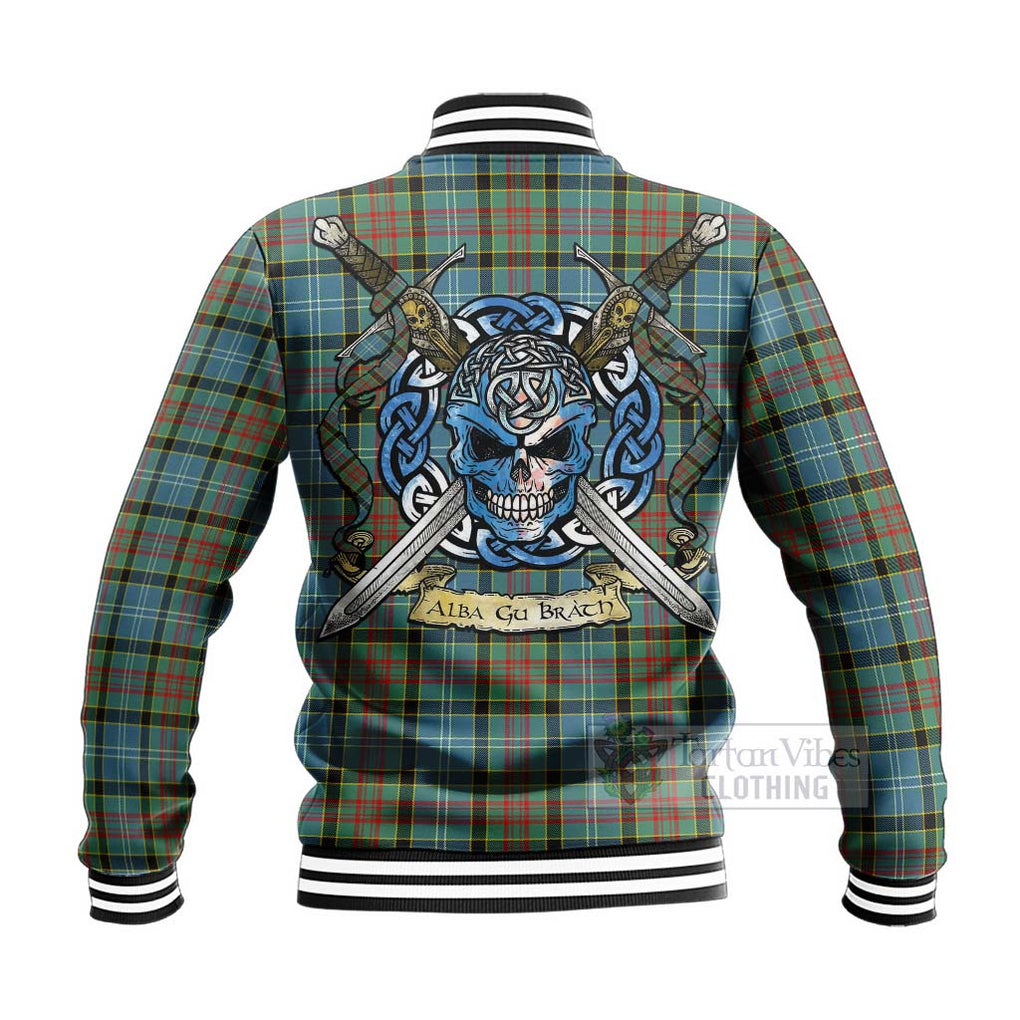 Tartan Vibes Clothing Cathcart Tartan Baseball Jacket with Family Crest Celtic Skull Style