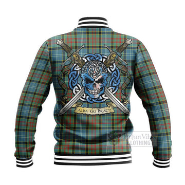 Cathcart Tartan Baseball Jacket with Family Crest Celtic Skull Style