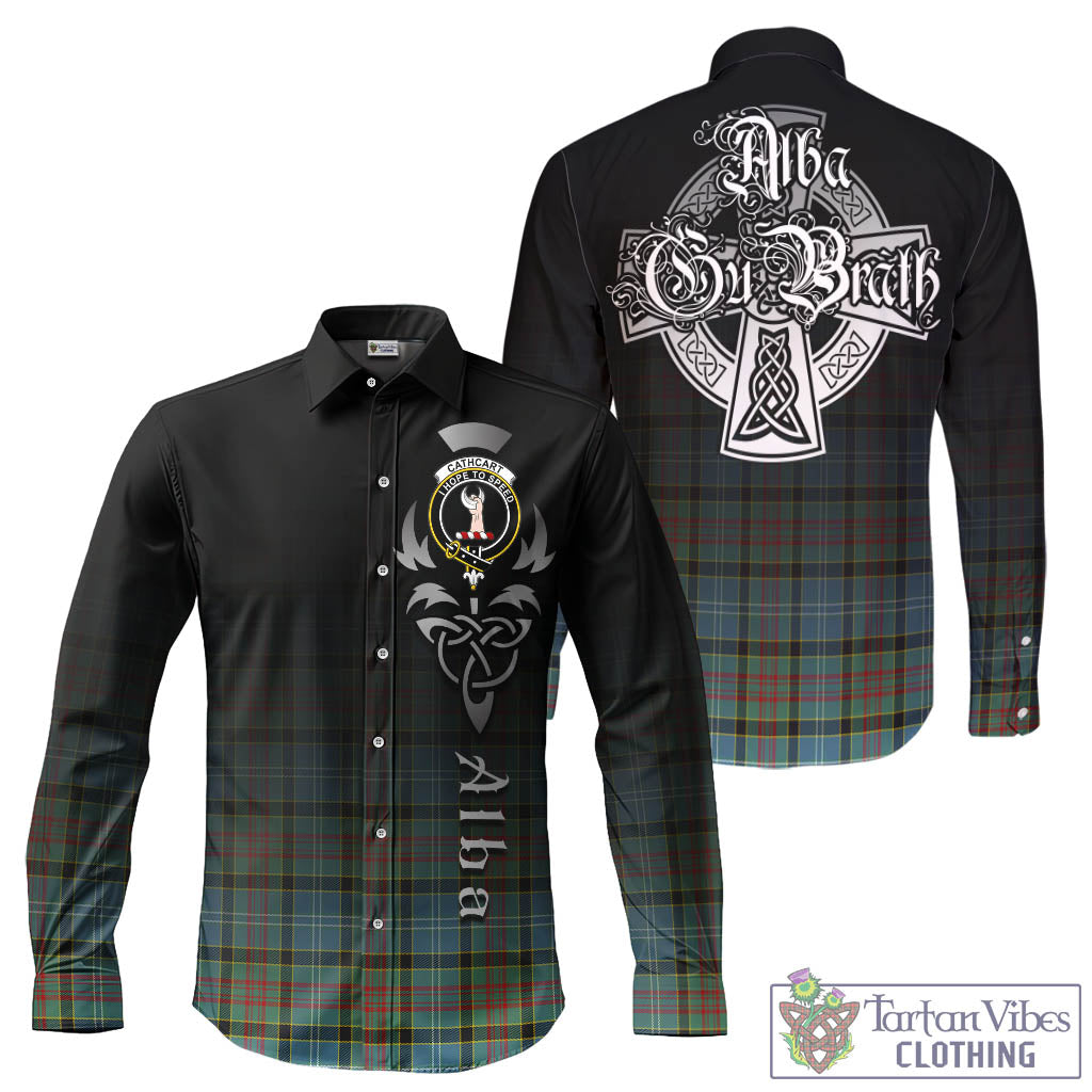 Tartan Vibes Clothing Cathcart Tartan Long Sleeve Button Up Featuring Alba Gu Brath Family Crest Celtic Inspired