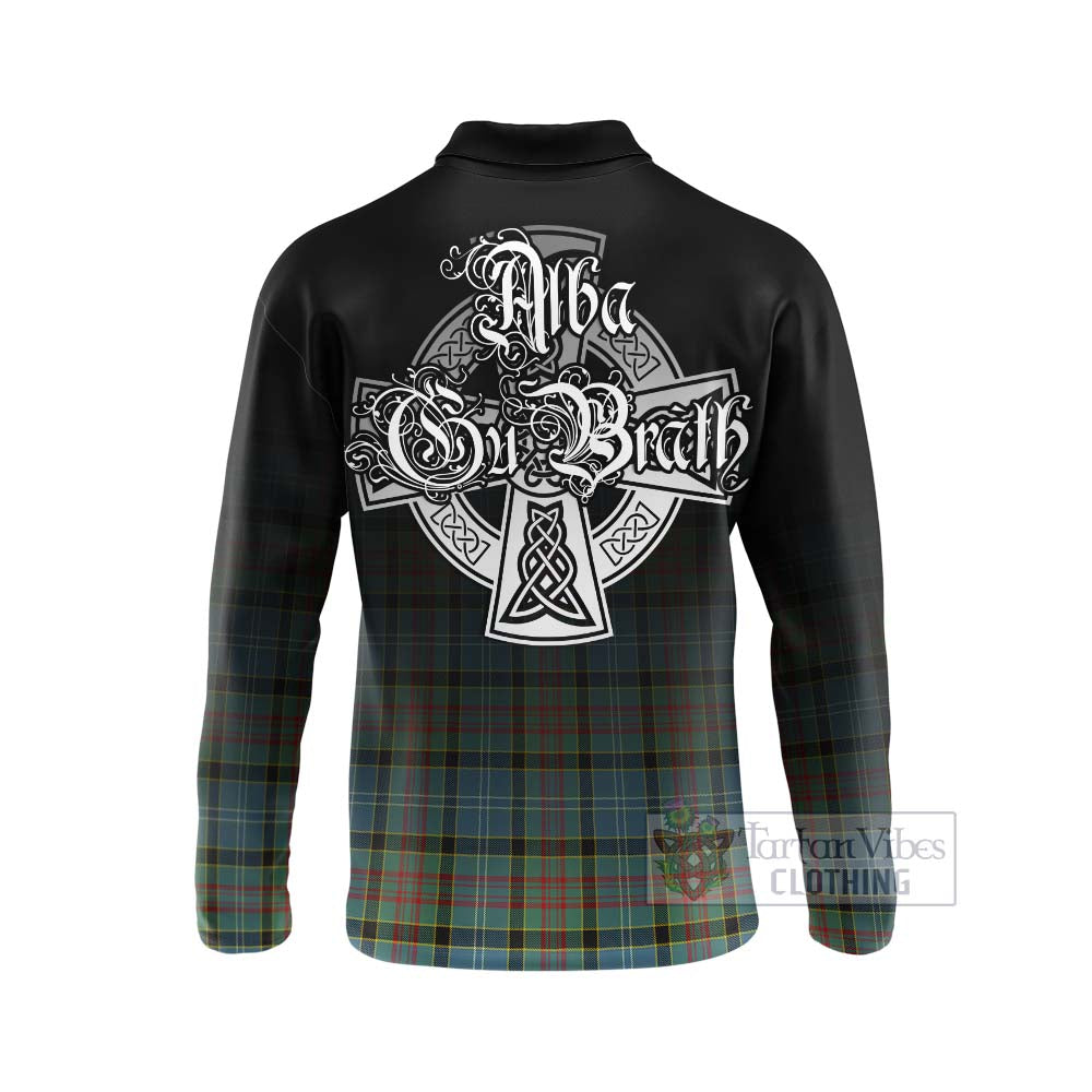 Tartan Vibes Clothing Cathcart Tartan Long Sleeve Polo Shirt Featuring Alba Gu Brath Family Crest Celtic Inspired