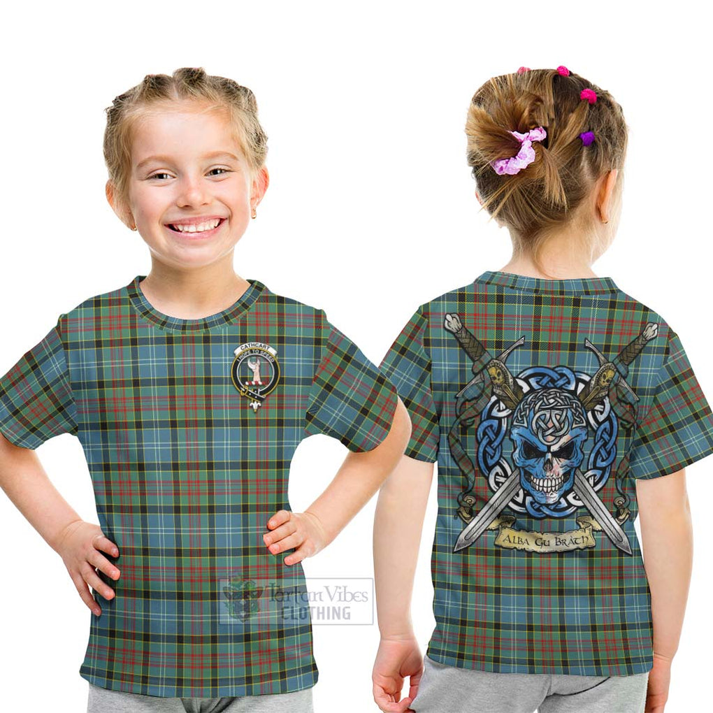 Tartan Vibes Clothing Cathcart Tartan Kid T-Shirt with Family Crest Celtic Skull Style