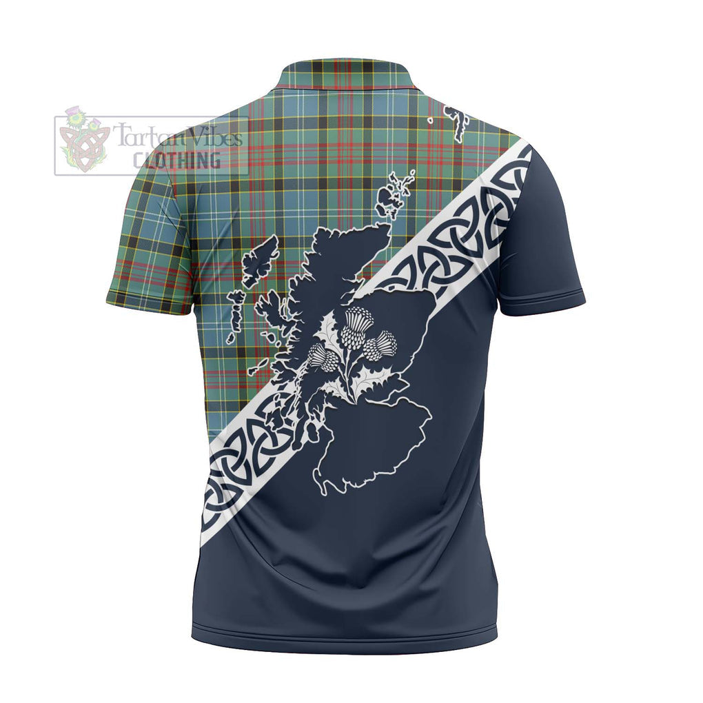 Tartan Vibes Clothing Cathcart Tartan Zipper Polo Shirt Featuring Thistle and Scotland Map