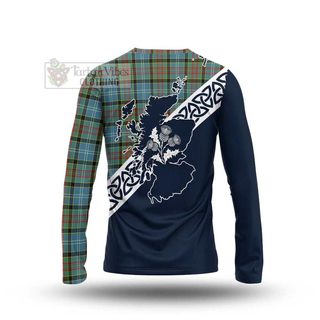 Tartan Vibes Clothing Cathcart Tartan Long Sleeve T-Shirt Featuring Thistle and Scotland Map