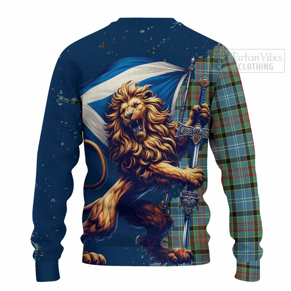 Tartan Vibes Clothing Cathcart Tartan Family Crest Knitted Sweater with Scottish Majestic Lion