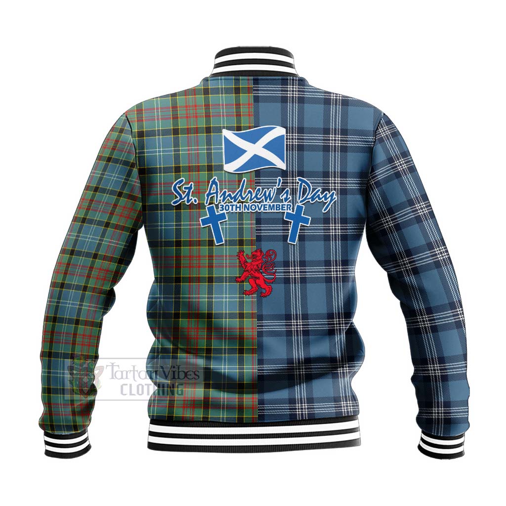 Tartan Vibes Clothing Cathcart Tartan Baseball Jacket Happy St. Andrew's Day Half Tartan Style