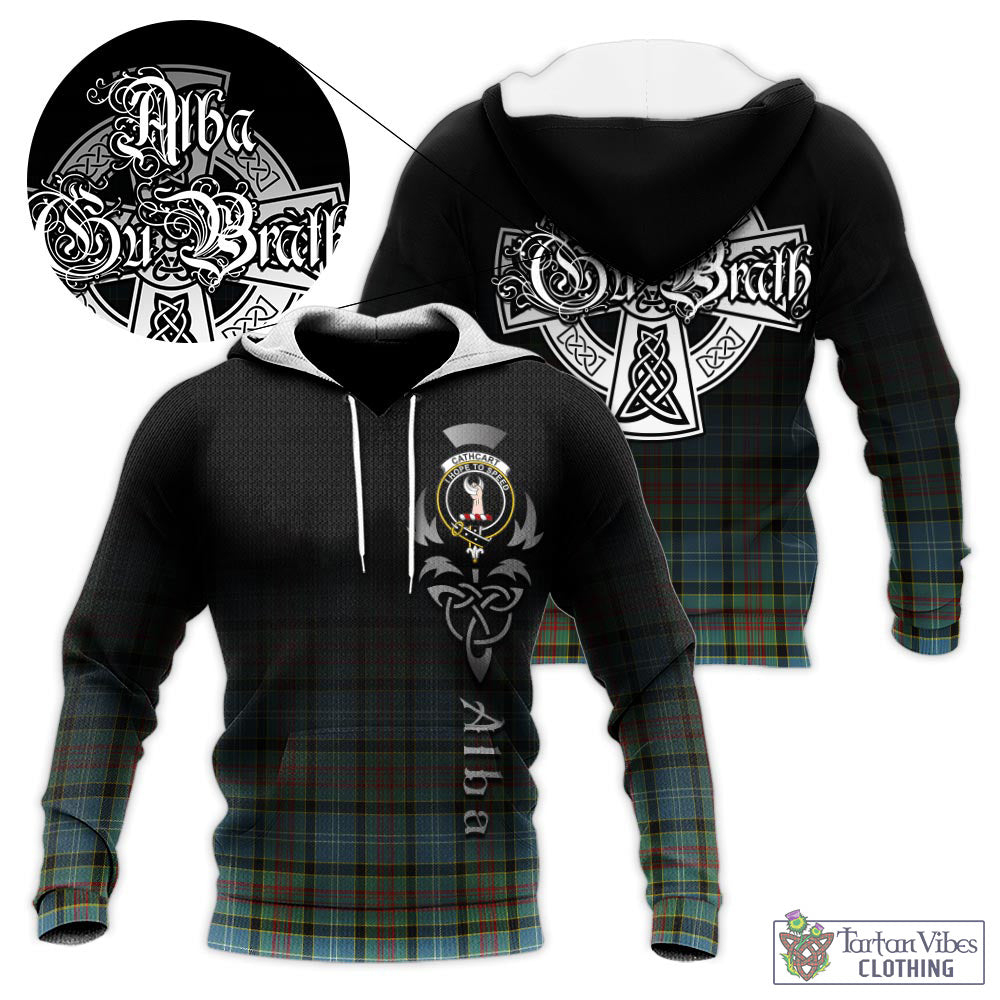 Tartan Vibes Clothing Cathcart Tartan Knitted Hoodie Featuring Alba Gu Brath Family Crest Celtic Inspired