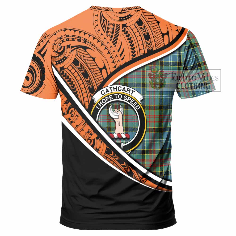 Tartan Vibes Clothing Cathcart Crest Tartan T-Shirt with Maori Tattoo Style - Orange Version