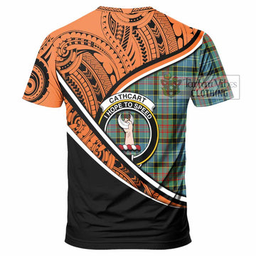 Cathcart Crest Tartan T-Shirt with Polynesian Vibes Style - Orange Version