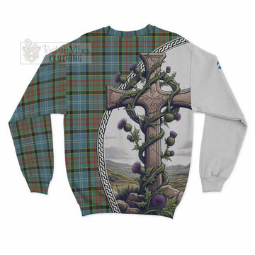 Cathcart Tartan Sweatshirt with Family Crest and St. Andrew's Cross Accented by Thistle Vines