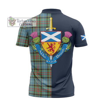 Cathcart Tartan Zipper Polo Shirt Alba with Scottish Lion Royal Arm Half Style