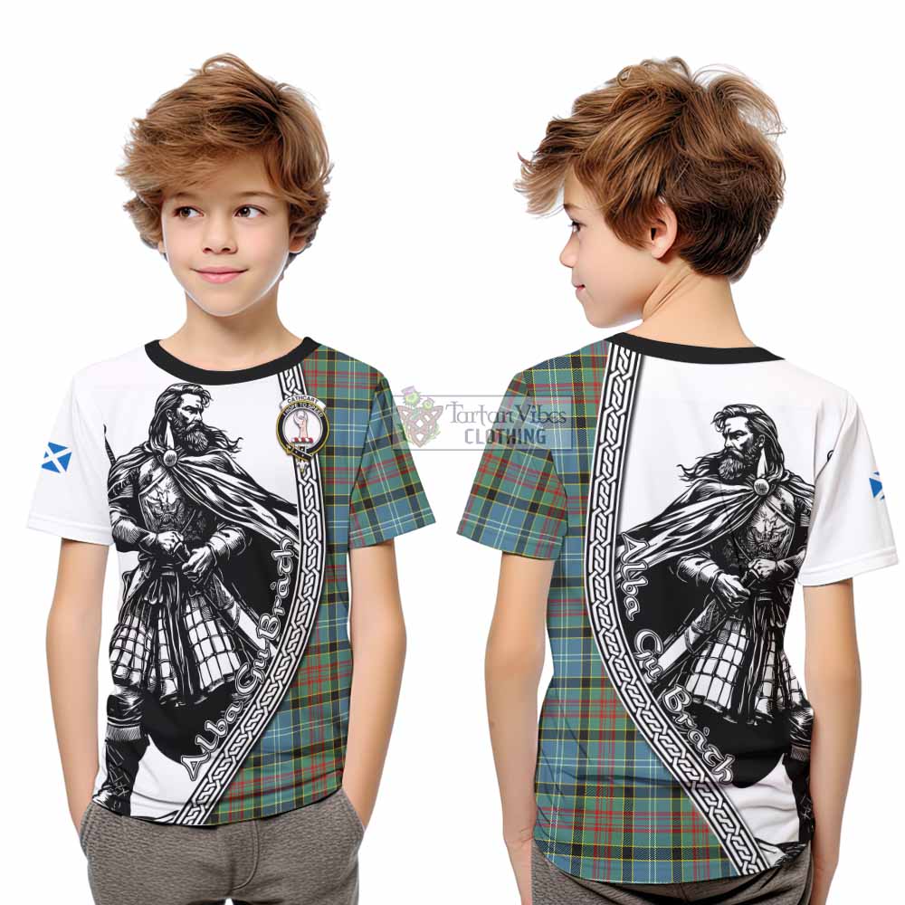 Cathcart Tartan Clan Crest Kid T-Shirt with Highlander Warrior Celtic Style